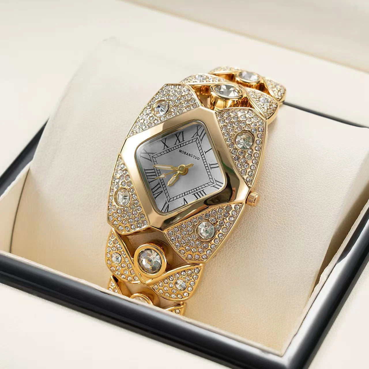Crystalline Radiance: Diamond-Shaped Roman Numeral Watch