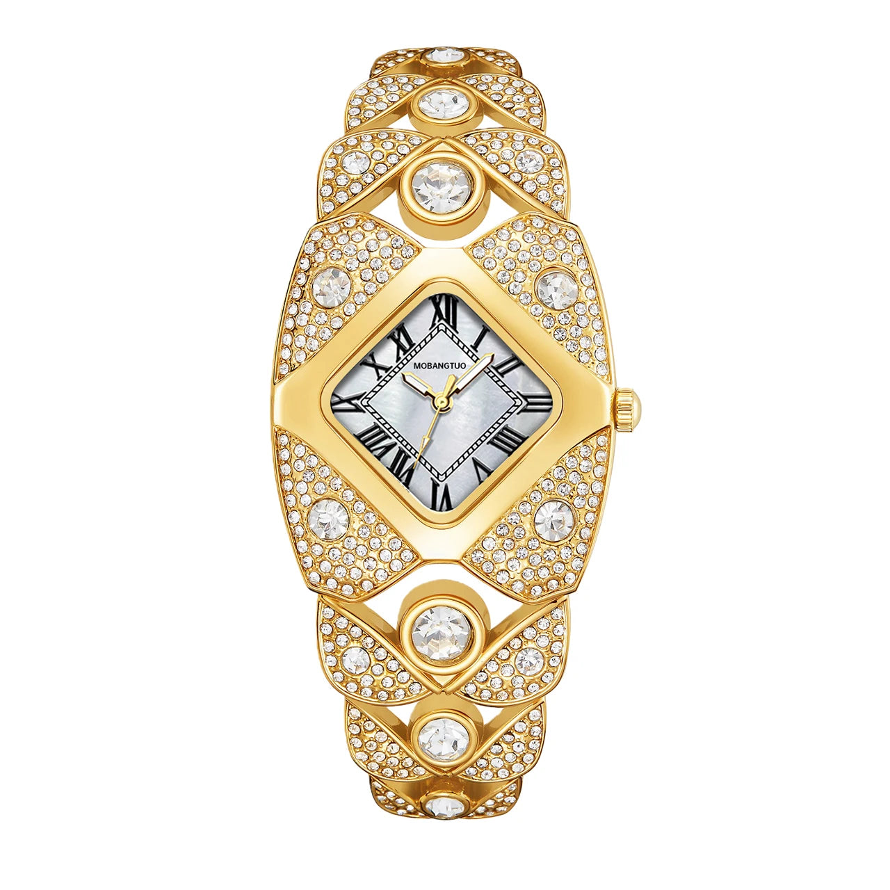Crystalline Radiance: Diamond-Shaped Roman Numeral Watch