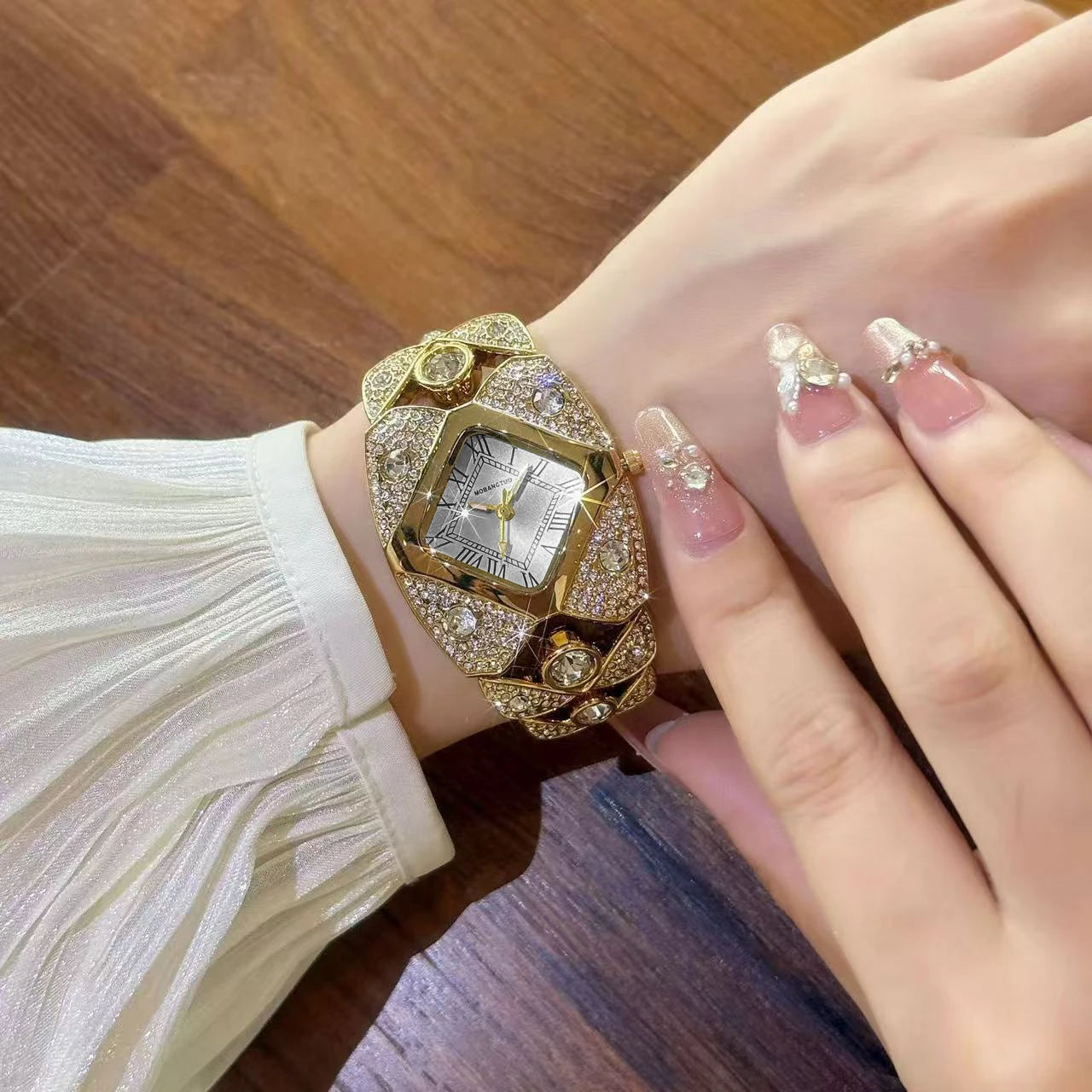 Crystalline Radiance: Diamond-Shaped Roman Numeral Watch