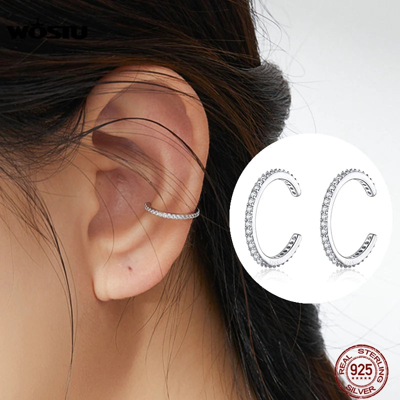 Infinite Glow: Minimalist 925 Sterling Silver Zircon Ear Cuff