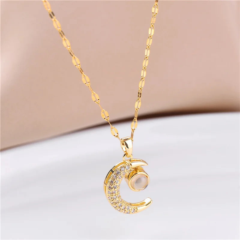 The Midnight Glow Crystal Moon Pendant Necklace