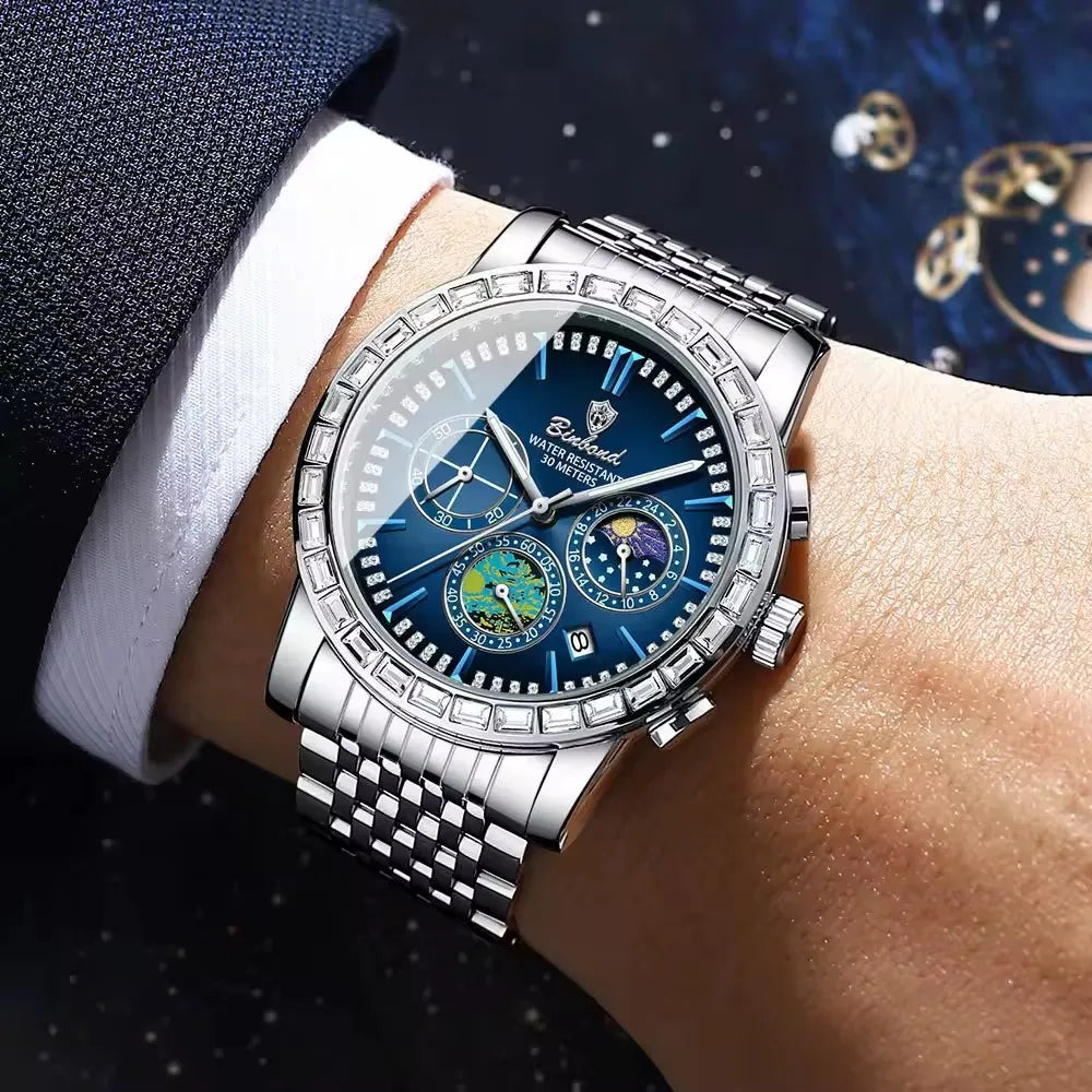 Stellar Command Binbond Diamond-Dial Luxury Chronograph