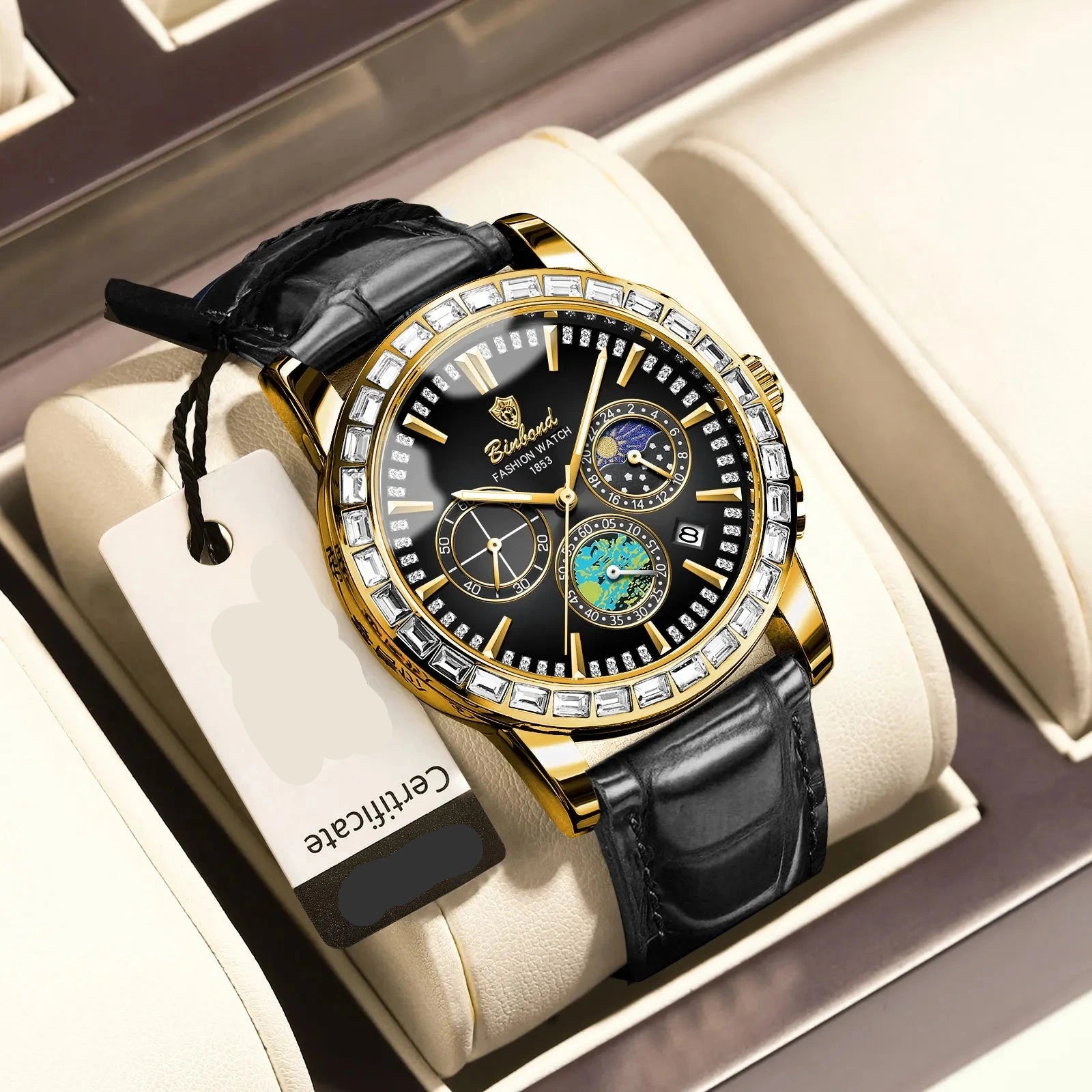 Stellar Command Binbond Diamond-Dial Luxury Chronograph