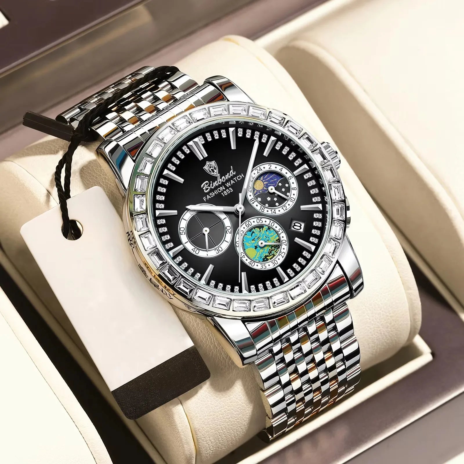 Stellar Command Binbond Diamond-Dial Luxury Chronograph