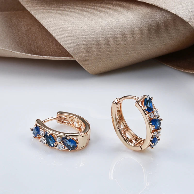 Luxury Blue Zircon Drop Earrings in Rose Gold Tone