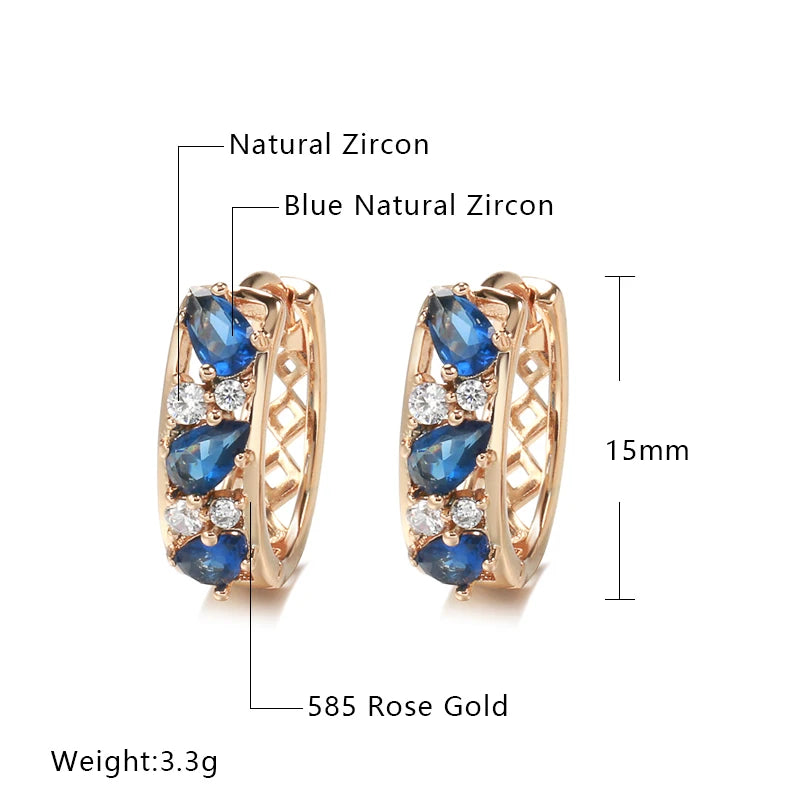 Luxury Blue Zircon Drop Earrings in Rose Gold Tone