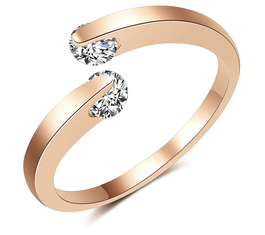 Ring – Double Round Zircon Rose Gold Elegance