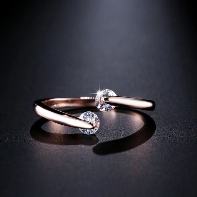 Ring – Double Round Zircon Rose Gold Elegance