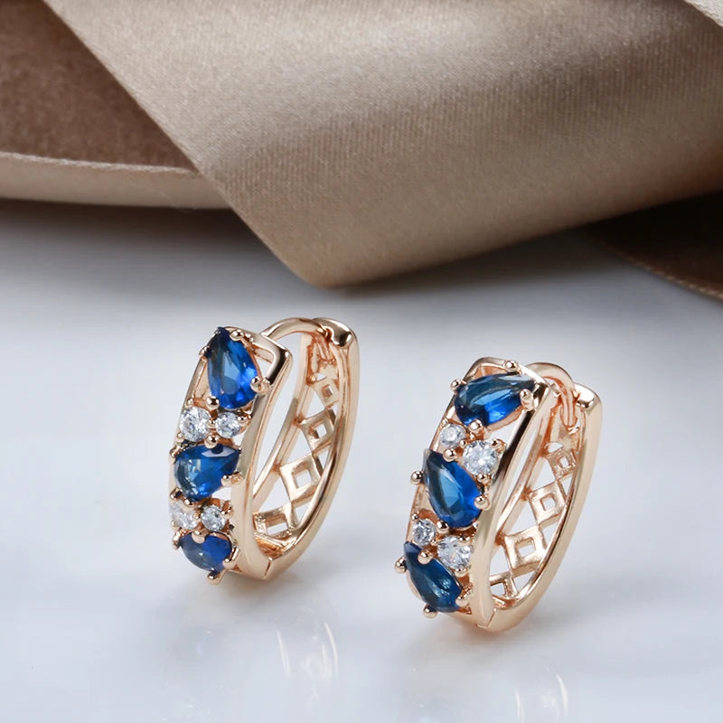 Luxury Blue Zircon Drop Earrings in Rose Gold Tone