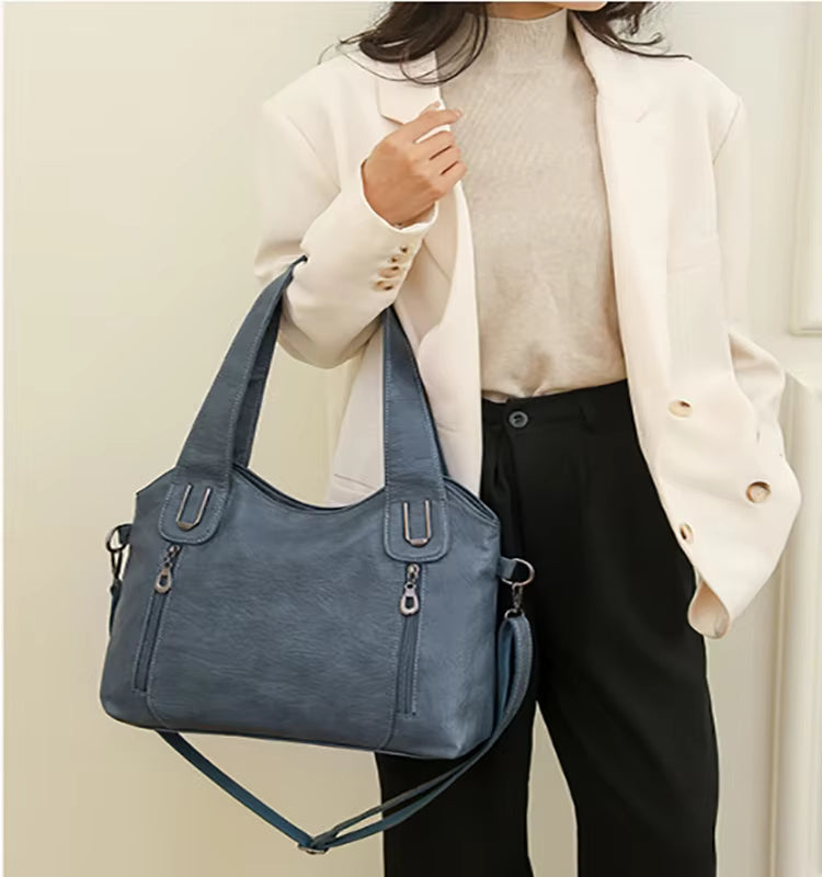 Large Capacity PU Tote Bag with Adjustable Strap for Everyday Style