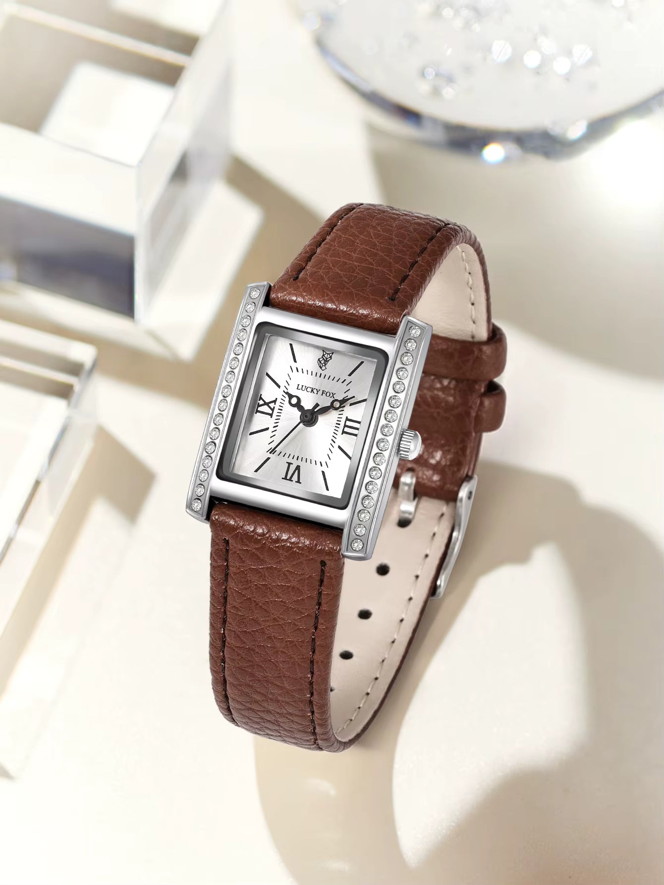 Regal Radiance Diamond-Accent Rectangle Quartz Watch