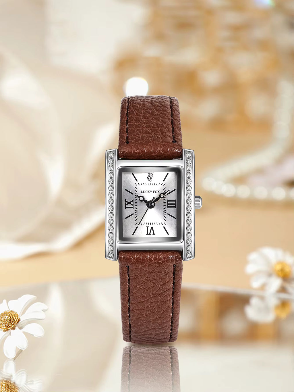 Regal Radiance Diamond-Accent Rectangle Quartz Watch