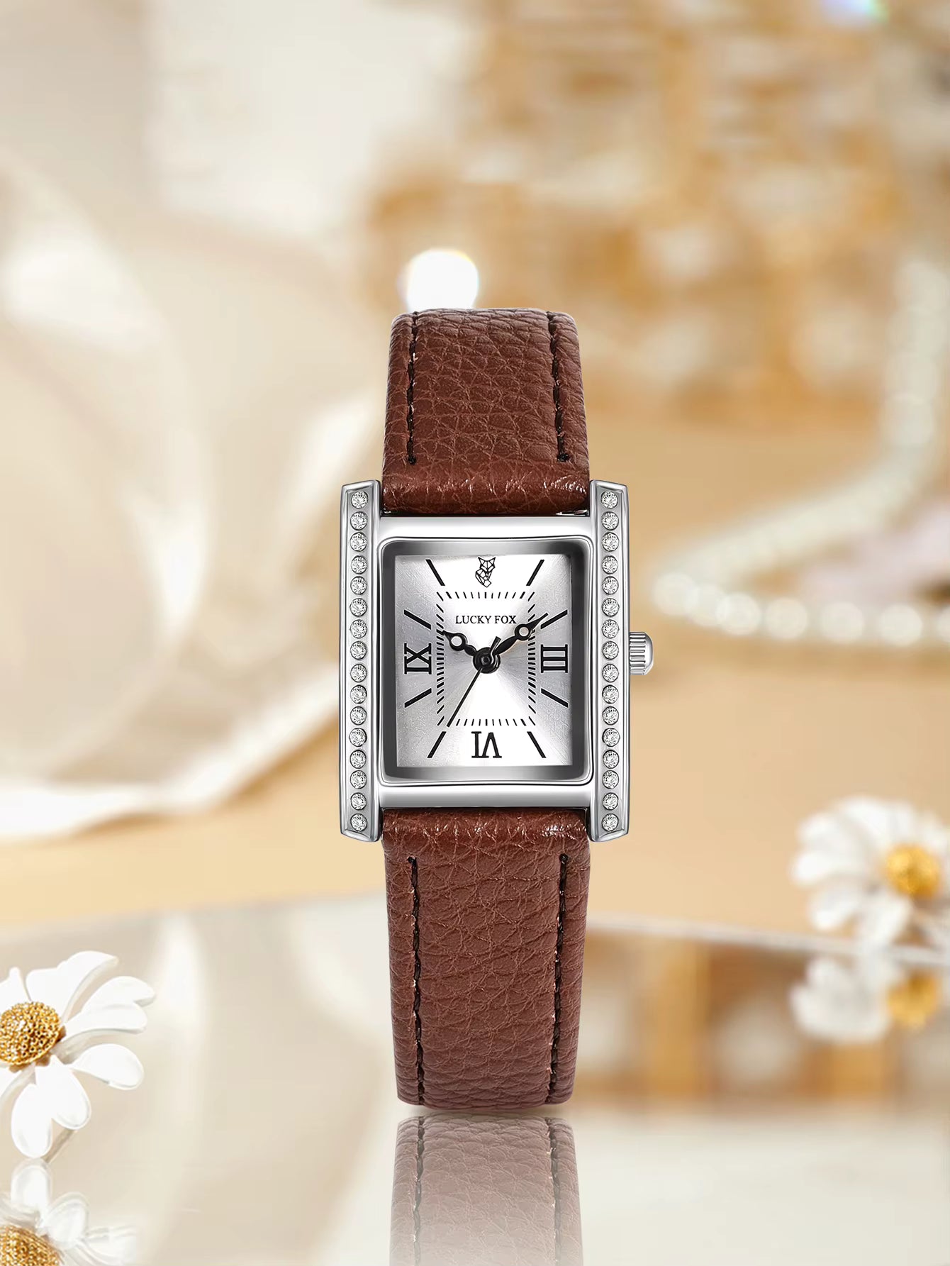 Regal Radiance Diamond-Accent Rectangle Quartz Watch