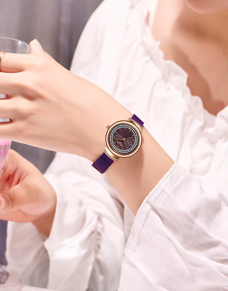 Rose Gold Rhinestone Milanese Watch – Women