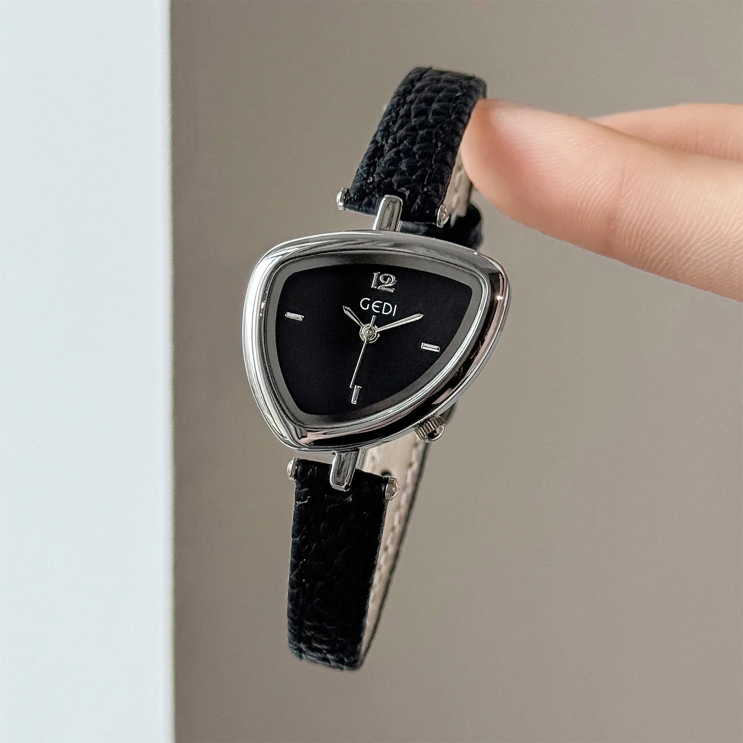 Artistic Essence: Asymmetrical Luxury Watch with Slim Leather Band