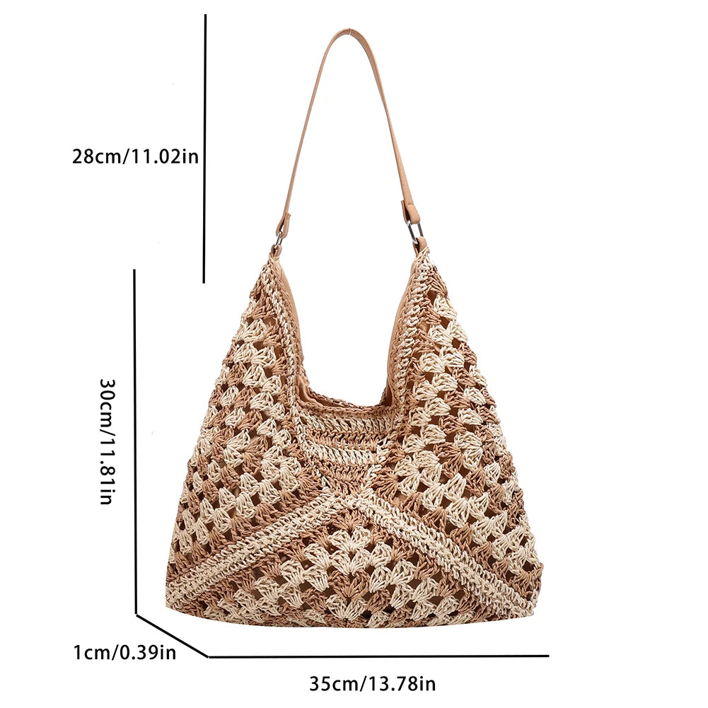 Bohemian Braided Straw Shoulder Bag – Summer Beach Tote for Women