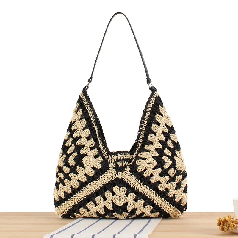 Bohemian Braided Straw Shoulder Bag – Summer Beach Tote for Women