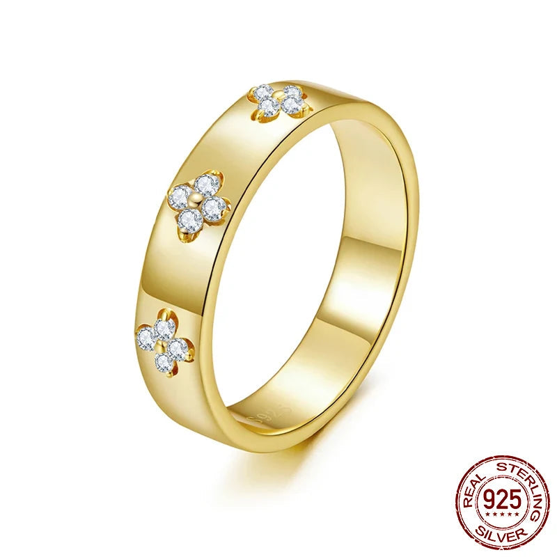 The Lucky Clover Moissanite Wide Band in Glistening Sterling Silver