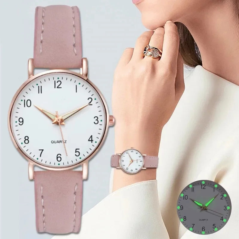Radiant Grace: Luminous Leather Fashion Watch