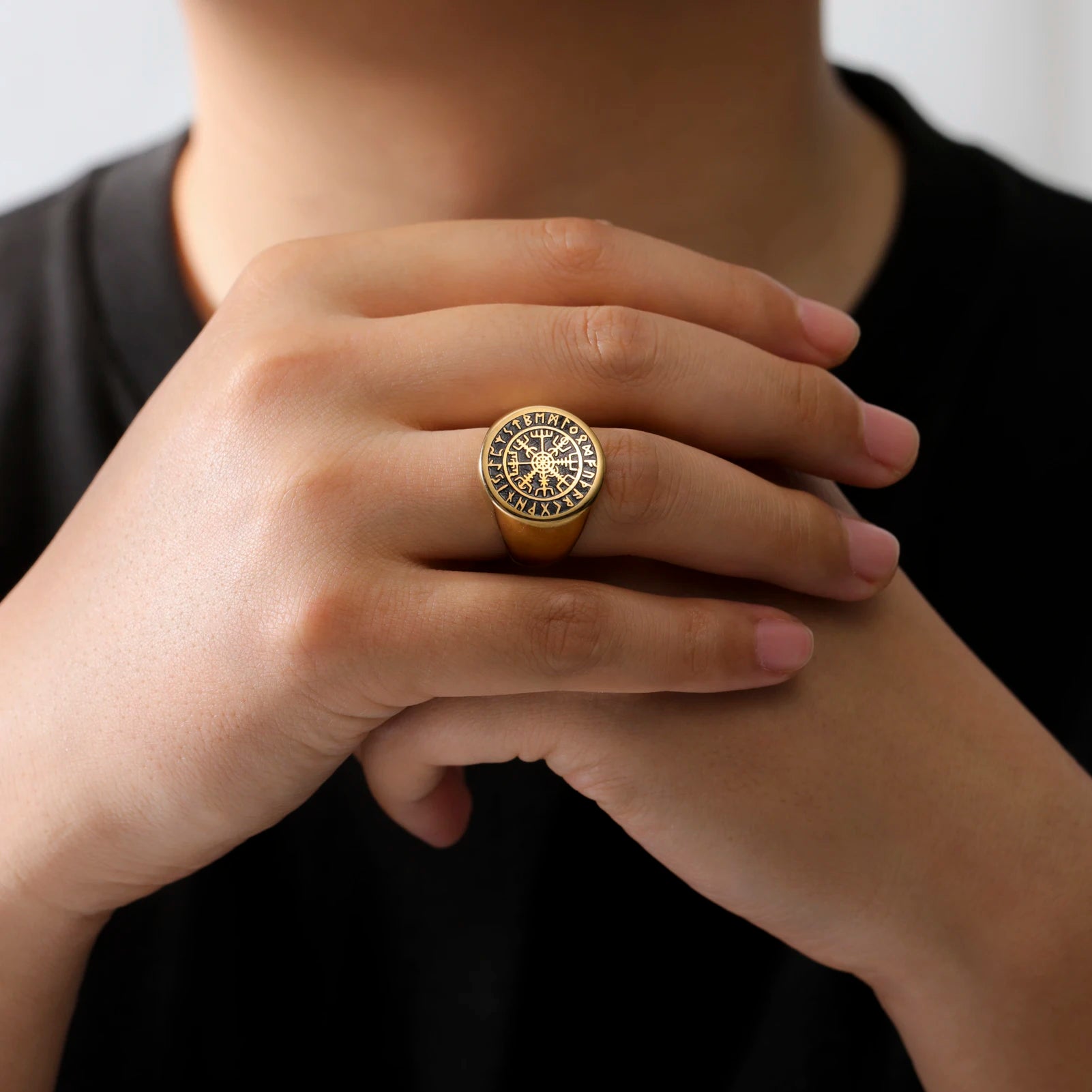 Vintage Viking Vegvisir Ring in Stainless Steel Nordic Amulet