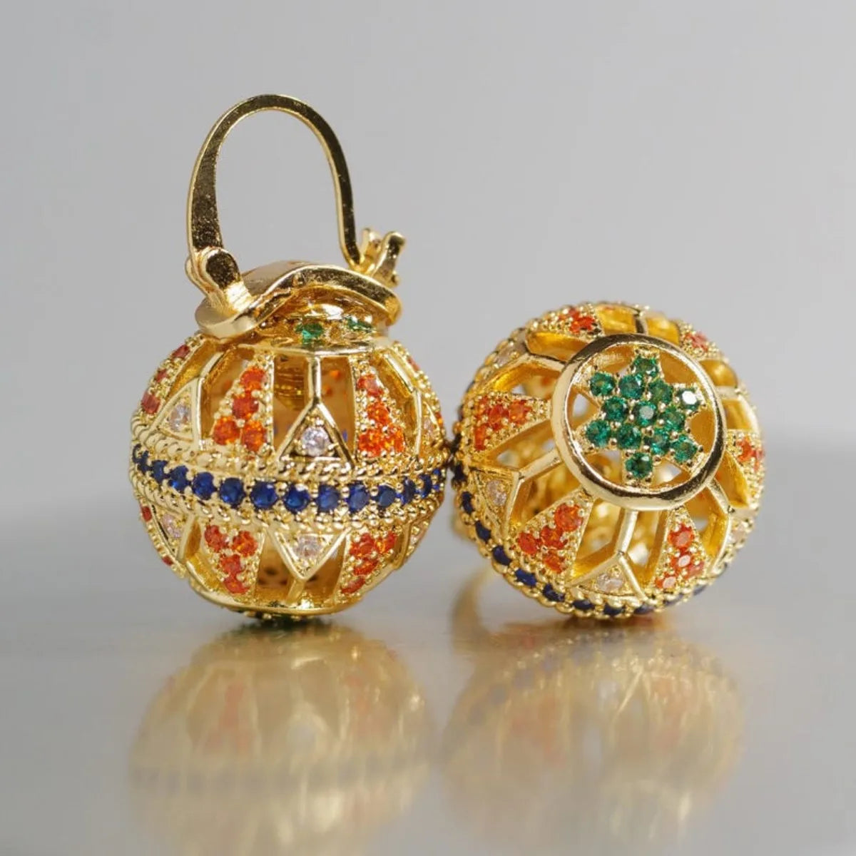 Earrings colorful spheres 14k gold plated A dance of light and joy.