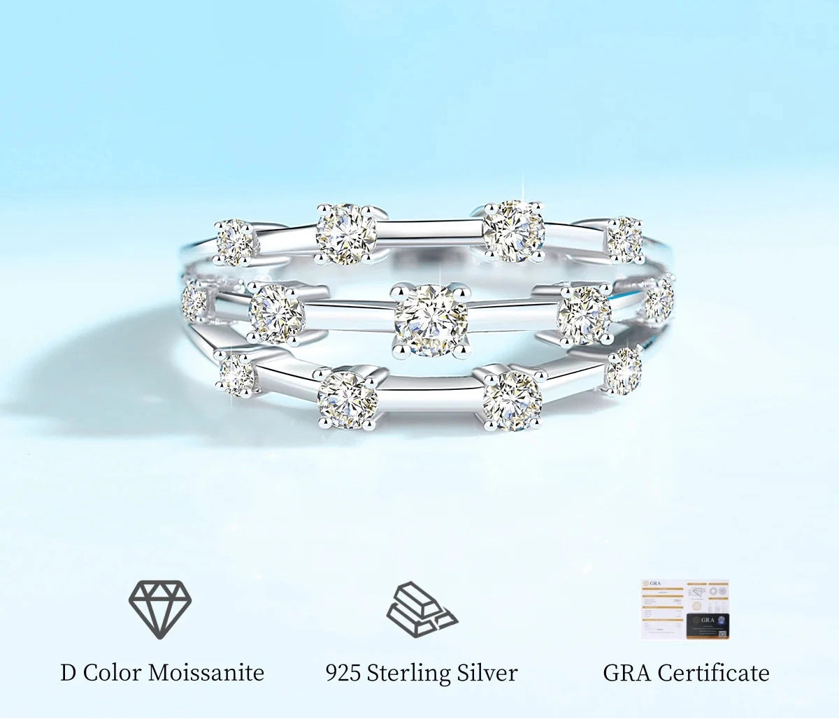 S925 Sterling Silver Multi-Stone Moissanite Radiant Harmony