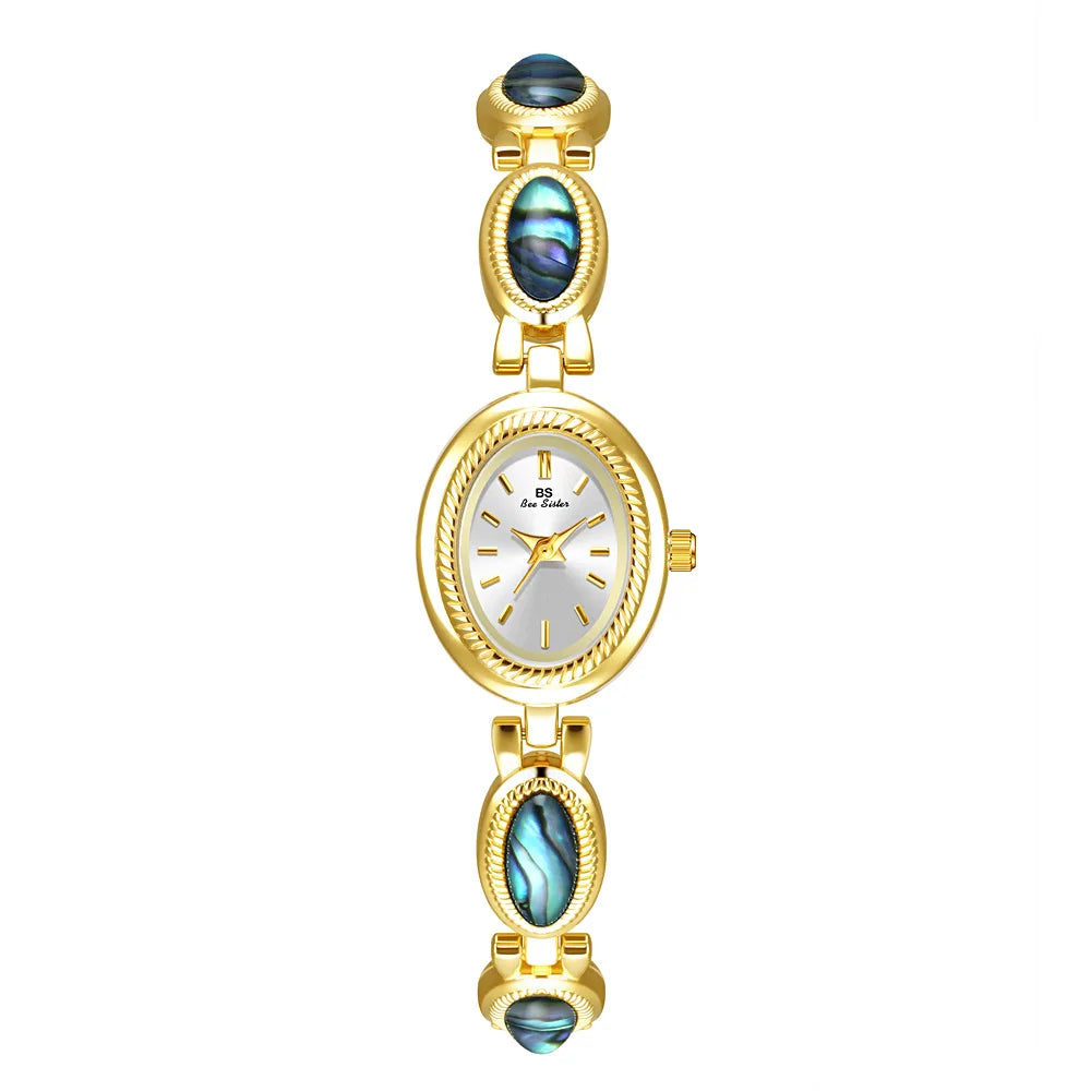 Midnight Noir: Elegant Oval Bracelet Watch in Black & Gold