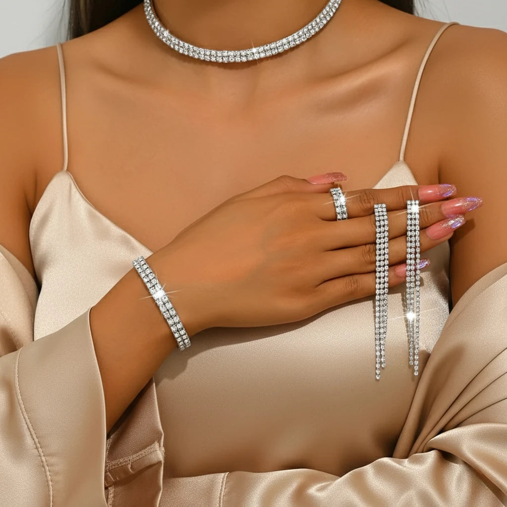 Luxurious Rhinestone Bridal Jewelry Set (5pcs)