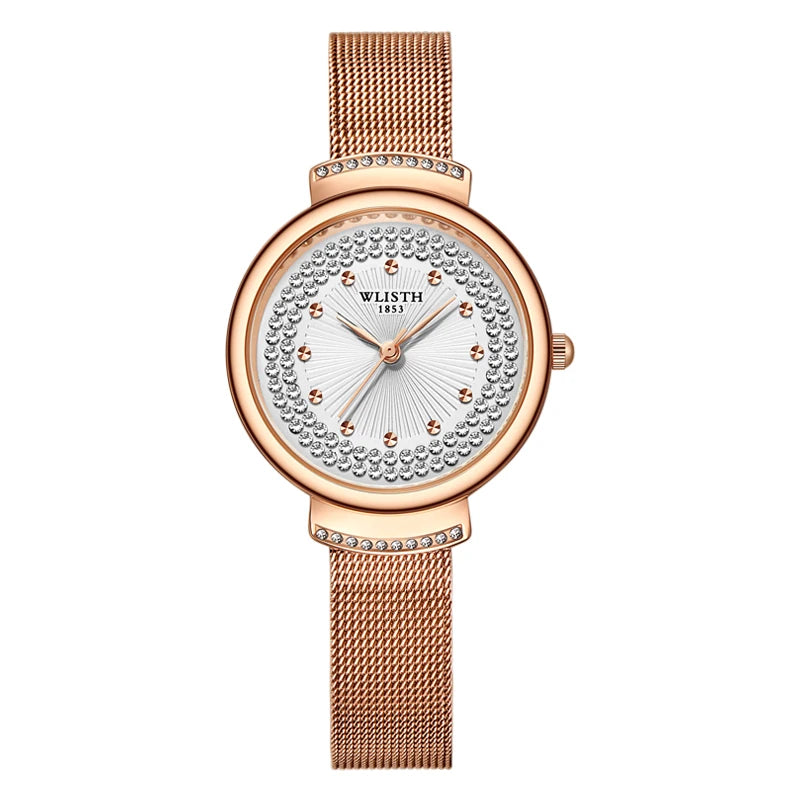 Rose Gold Rhinestone Milanese Watch – Women