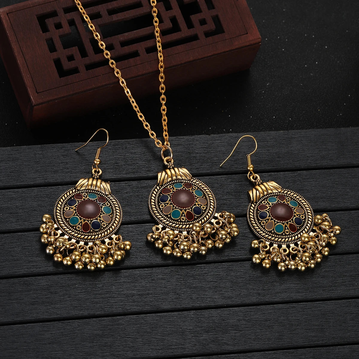 Ethnic Vintage Indian Jewelry Set with Tassel Details