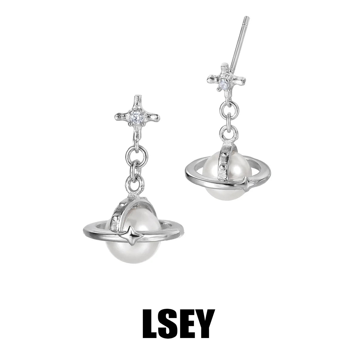 Celestial Grace: Minimalist Saturn Pearl & Sterling Silver Studs