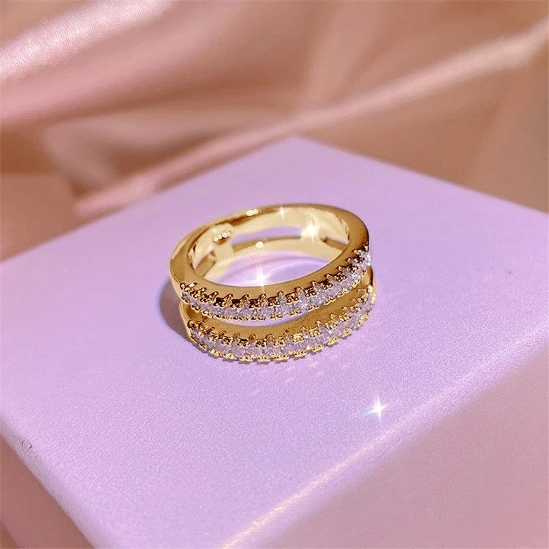 Yellow Gold Plated Double Row Moissanite Ring Promise of Forever