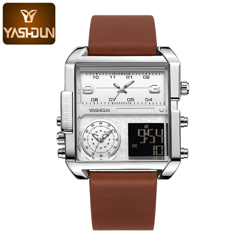 YASHIDUN Multifunctional Square Analog-Digital Sports Watch – Men