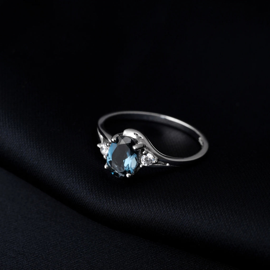 Deep Sea Elegance: POTIY Natural London Blue Topaz Solitaire