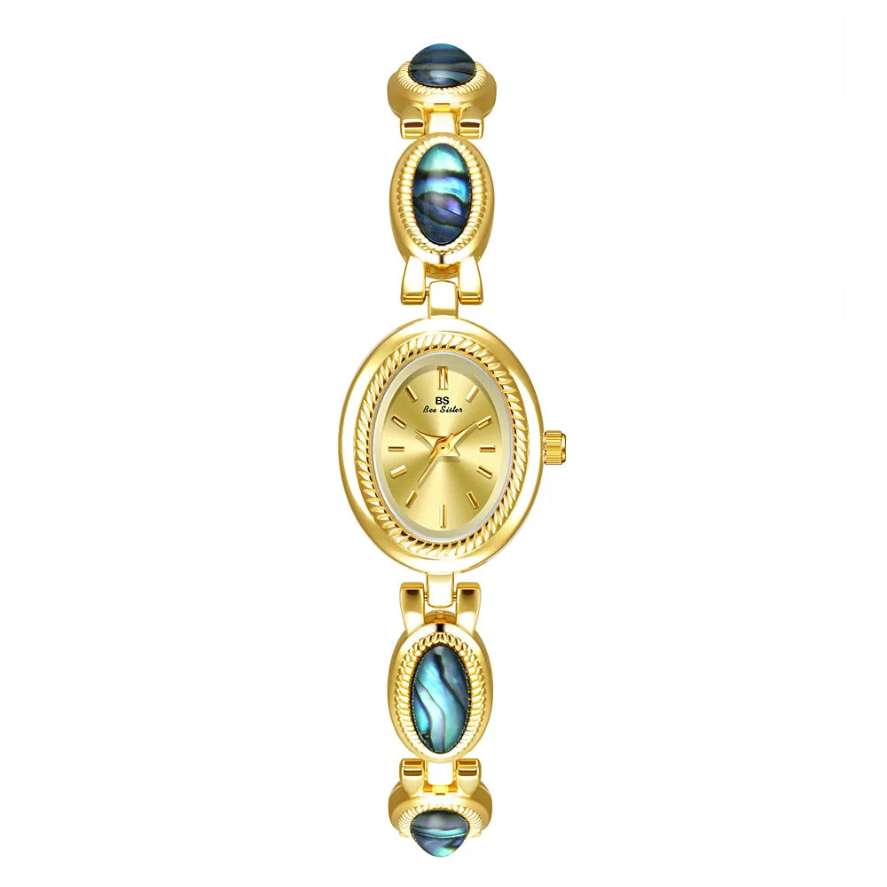 Midnight Noir: Elegant Oval Bracelet Watch in Black & Gold