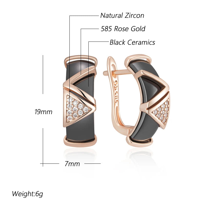 Collection Black Ceramic Drop Earrings with Natural Zircon