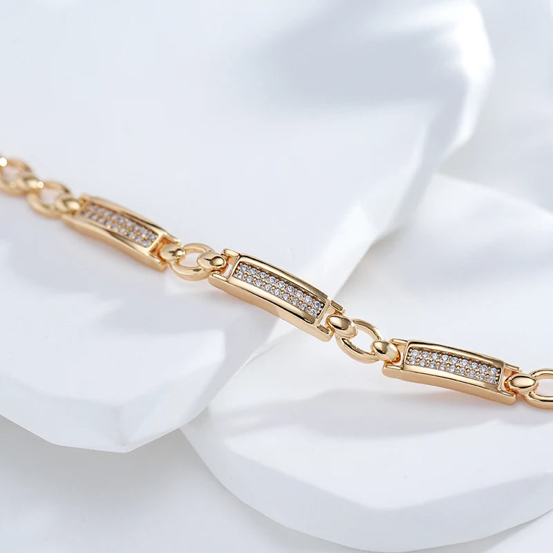 Rose Gold Square Link Bracelet with Natural Zircon