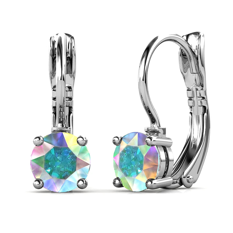 Crystalline Purity: Yolora Round Cut Swarovski Drop Earrings