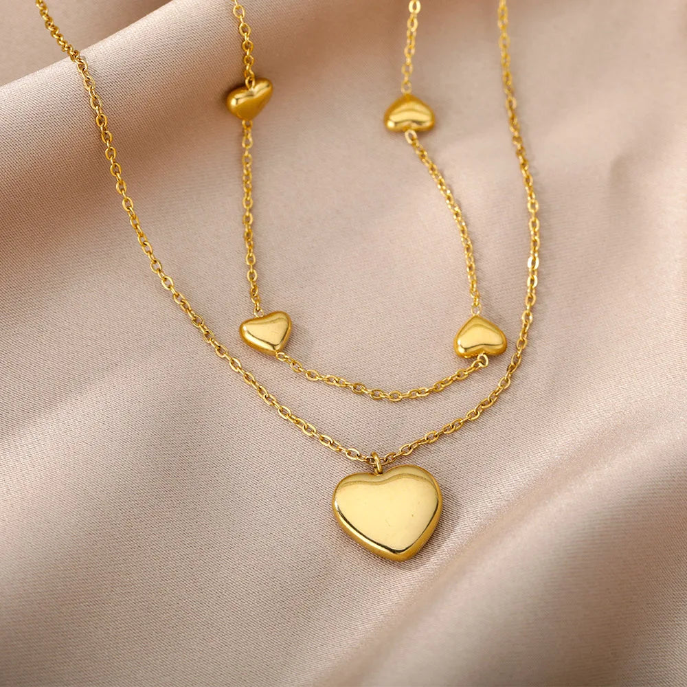 Layered Devotion – Multilayer Heart Pendant Choker