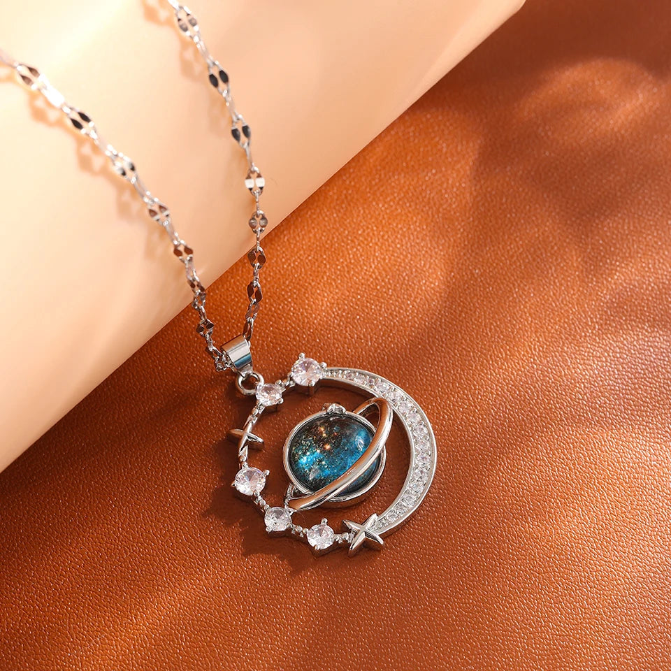 The Celestial Voyager Star and Moon Titanium Pendant Necklace