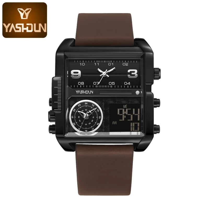 YASHIDUN Multifunctional Square Analog-Digital Sports Watch – Men