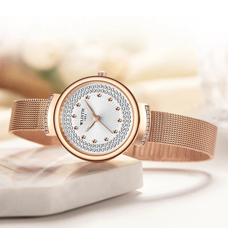Rose Gold Rhinestone Milanese Watch – Women