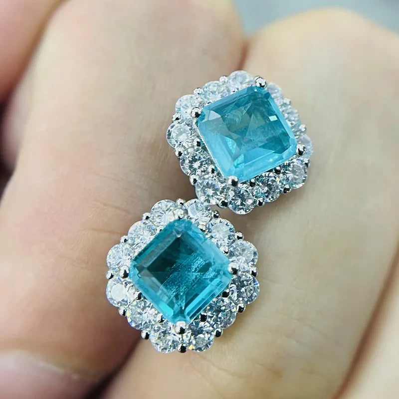 Oceanic Majesty Square Paraiba Tourmaline Statement Earrings