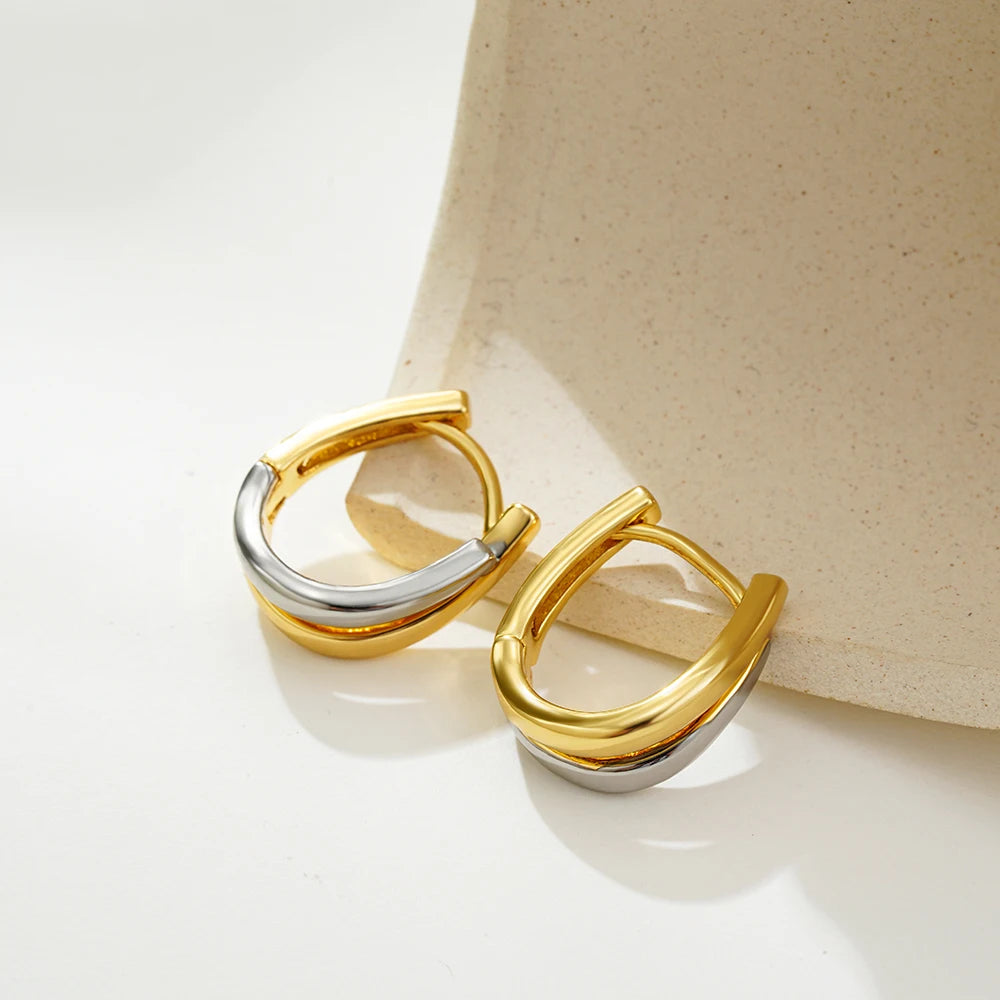 Modern Contrast: Bi-layer U-Shape Colorblocked Huggie Hoops
