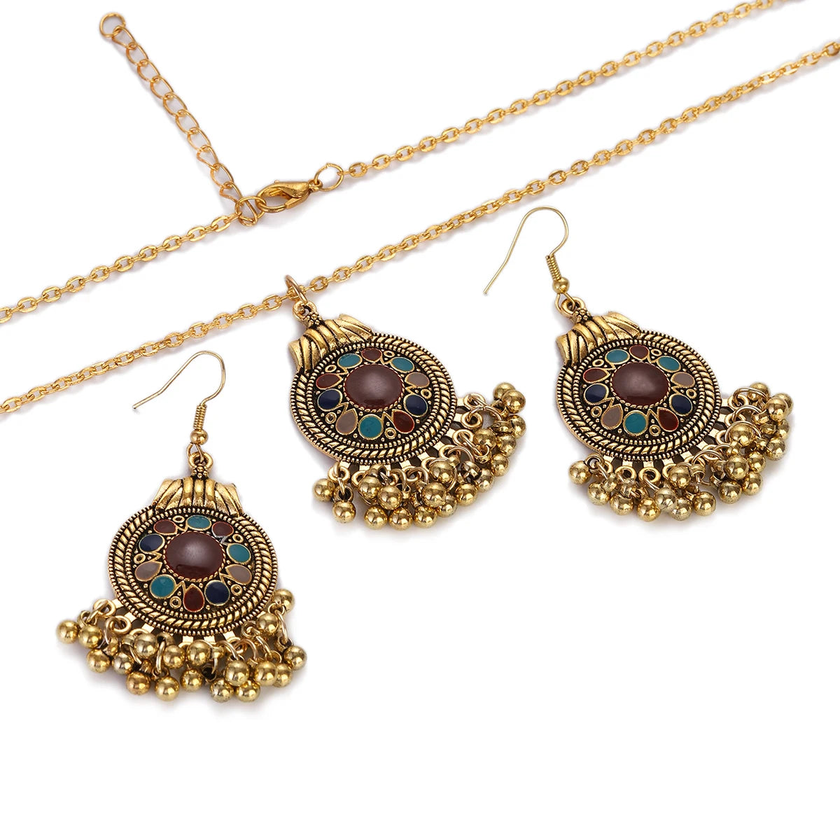 Ethnic Vintage Indian Jewelry Set with Tassel Details