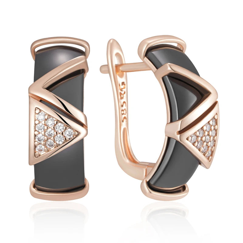 Collection Black Ceramic Drop Earrings with Natural Zircon