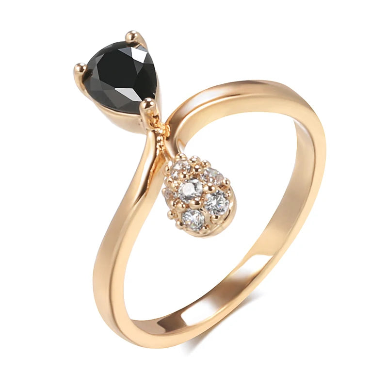 Velvet Night: Korean-Style 585 Rose Gold & Black Zircon Ring