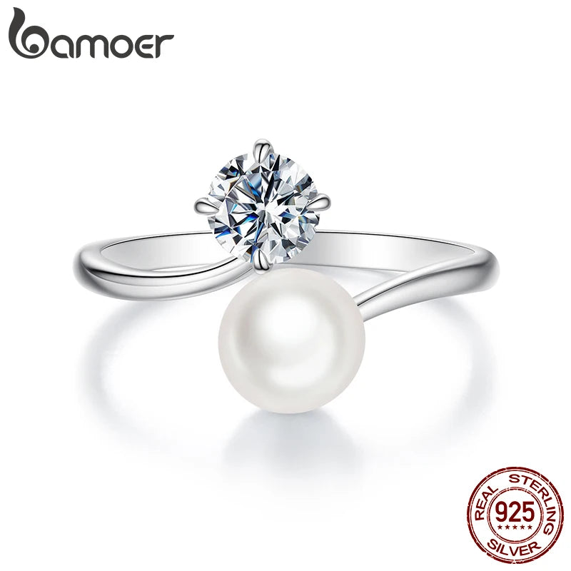 The Ethereal Pearl and Moissanite Sterling Silver Open Ring