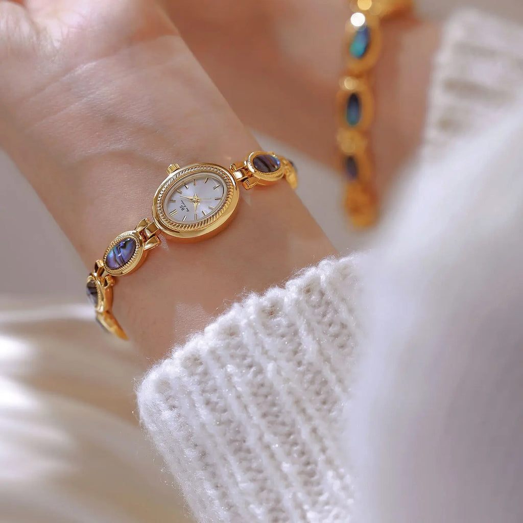 Midnight Noir: Elegant Oval Bracelet Watch in Black & Gold