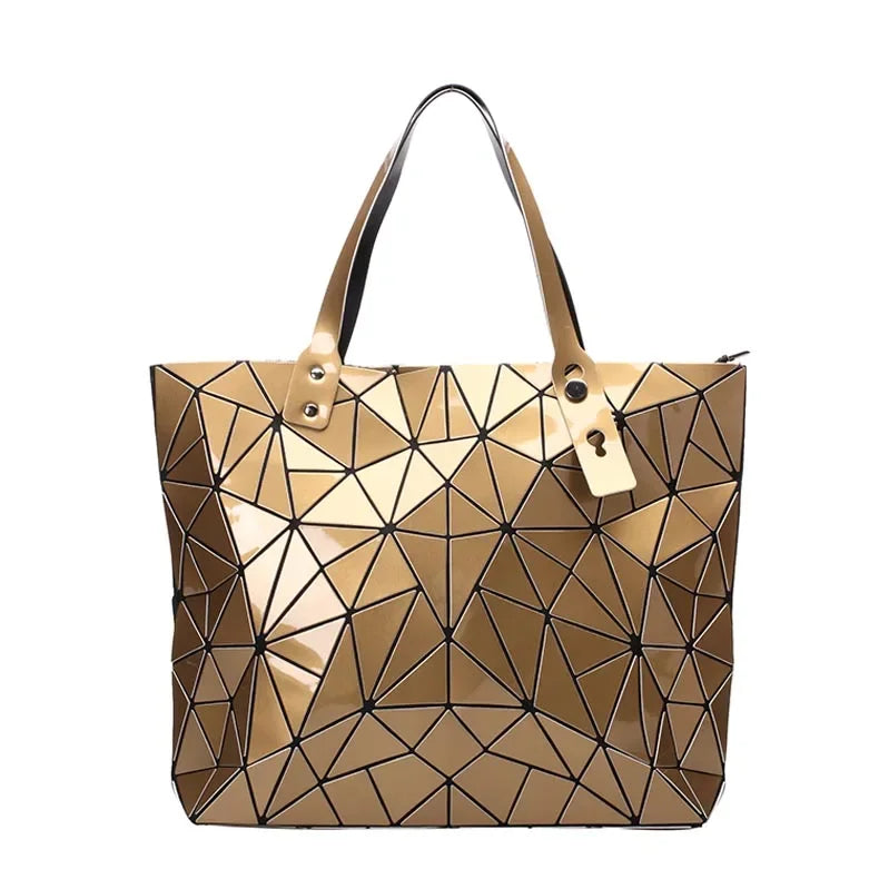 Luxury Hologram Geometric Tote Bag – Large Silver Designer Shoulder Handbag